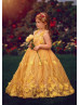 Beaded Yellow Floral Flower Girl Dress